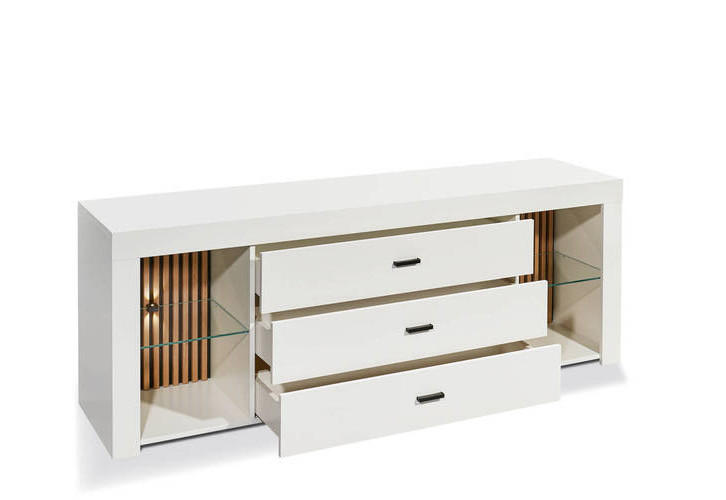 LOWBOARD  in 179/67/44 cm  - Eichefarben/Schwarz, Design, Glas/Holzwerkstoff (179/67/44cm) - MID.YOU