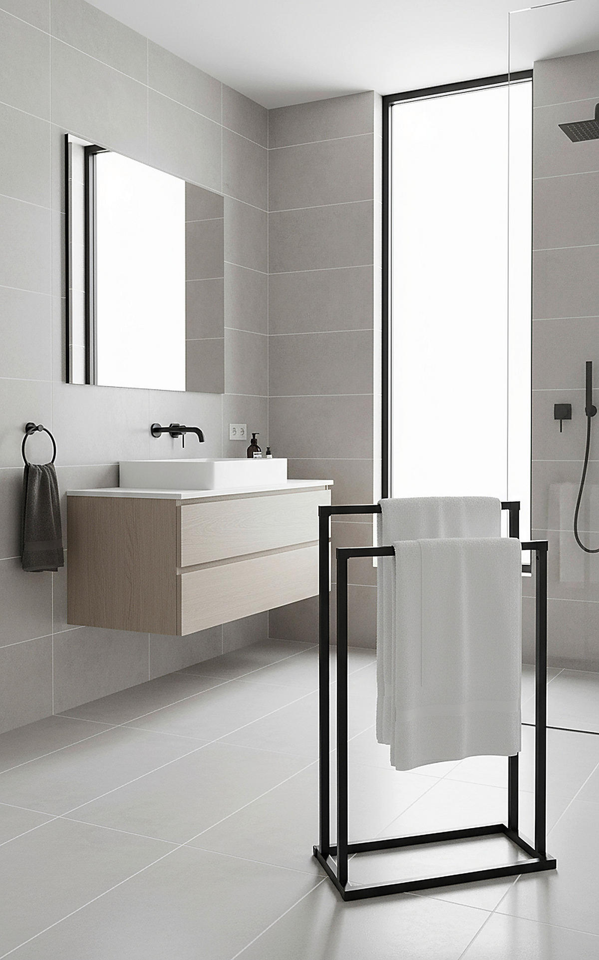 STOJAN NA RUČNÍKY - černá, Basics, kov (45/74/21,5cm) - Sadena