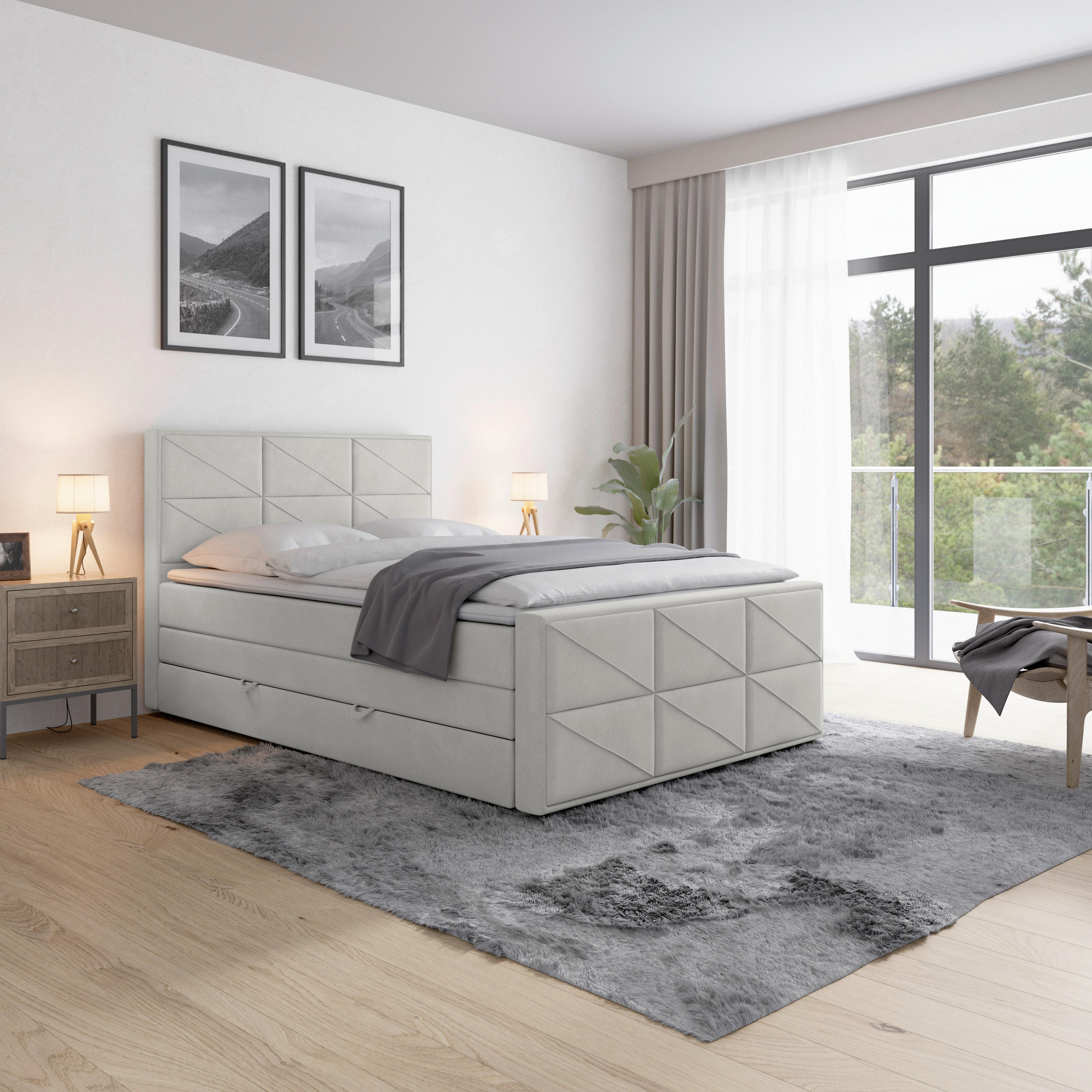 BOXSPRINGBETT 140/200 cm  in Hellgrau  - Hellgrau, Modern, Holz/Kunststoff (140/200cm) - MID.YOU