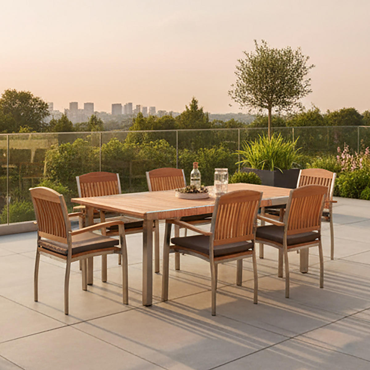 GARTENSET 13-teilig Akaziemassiv Edelstahl 13-teilig  - Silberfarben/Naturfarben, MODERN, Holz/Textil - Gardenson