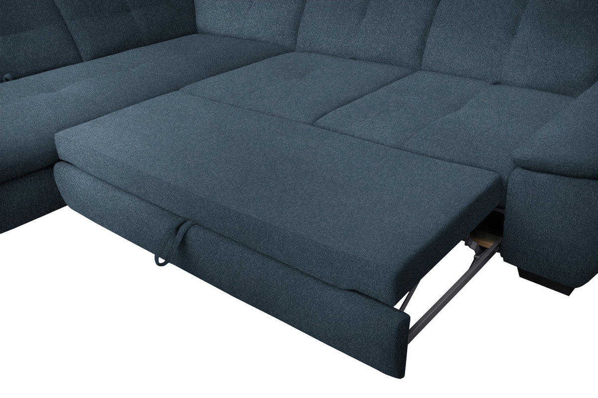ECKSOFA in Flachgewebe Blau  - Blau/Schwarz, Design, Textil/Metall (313/242cm) - Xora