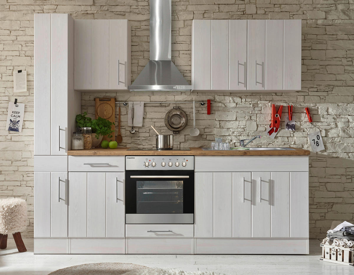 KÜCHENBLOCK 240 cm   in Weiß, Lärchefarben  - Wildeiche/Edelstahlfarben, ROMANTIK / LANDHAUS, Holzwerkstoff/Metall (240cm) - Respekta