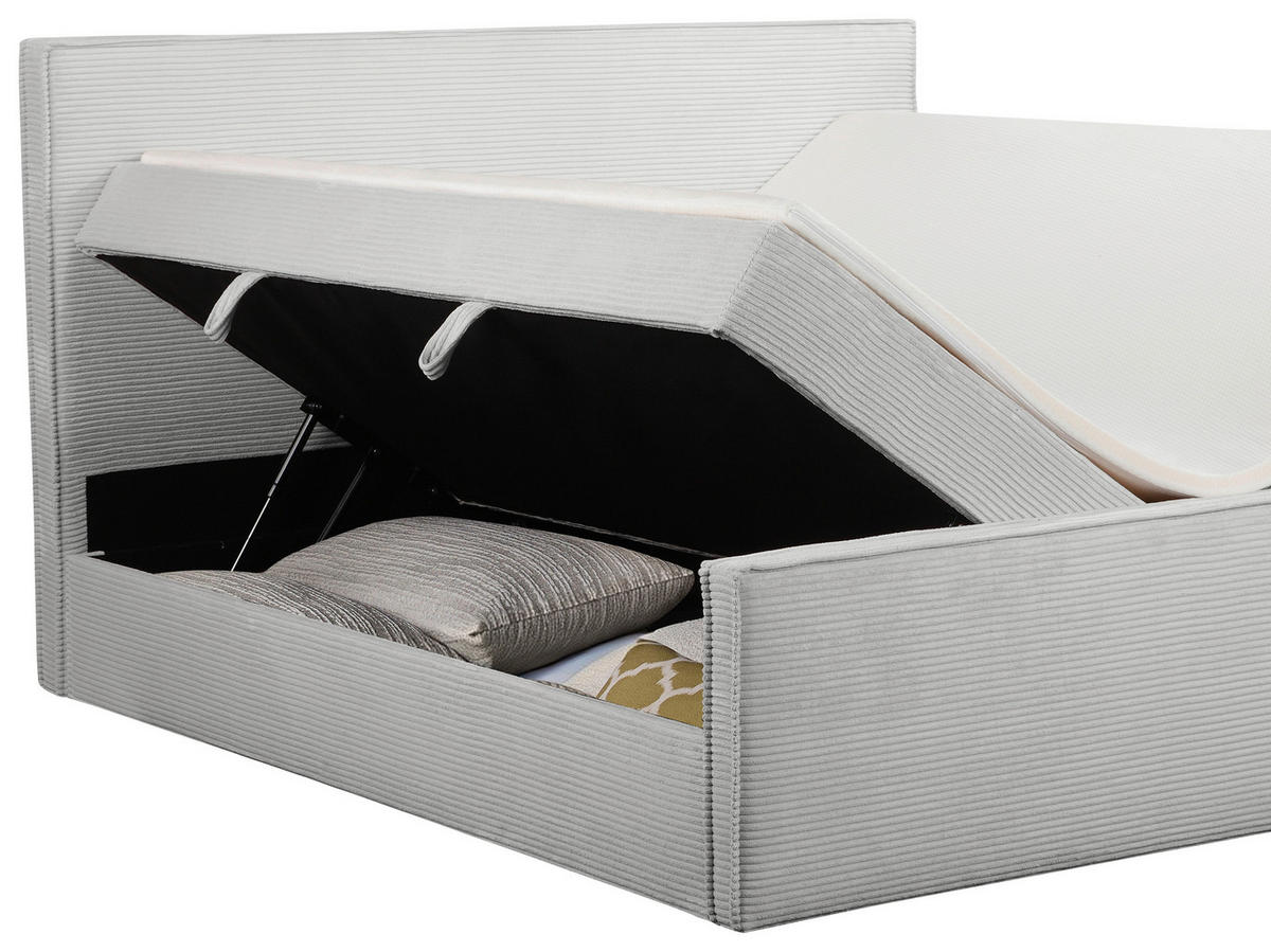 BOXBETT 180/200 cm,  in Hellgrau, gepolstertes Kopfteil, Bettkasten, Topper, Matratzen, H3 + H3 = fest  - Hellgrau/Schwarz, Basics, Kunststoff/Textil (180/200cm) - Chameo