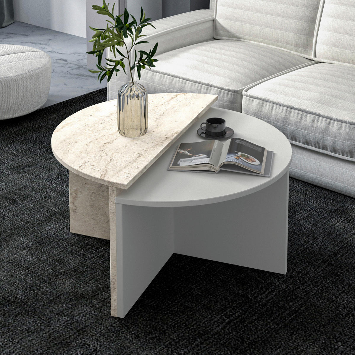 COUCHTISCHSET Dolunay Couchtisch Grau, Beige  - Beige/Grau, Design, Holzwerkstoff - Livetastic