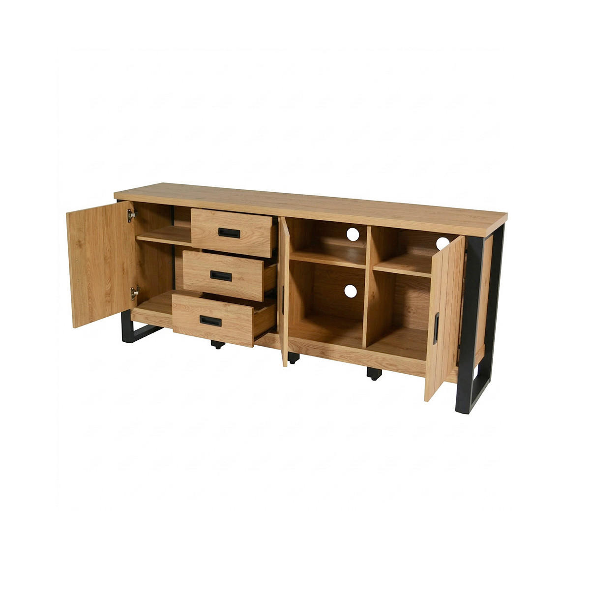 SIDEBOARD  173,4/75/39 cm 3 Schublade(n)  - Eichefarben/Schwarz, KONVENTIONELL, Holzwerkstoff/Metall (173,4/75/39cm) - MID.YOU