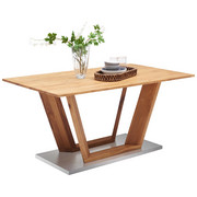 ESSTISCH in massiv Wildeiche Edelstahlfarben, Eichefarben - Edelstahlfarben/Eichefarben, Natur, Holz/Metall (160/90/76cm) - Linea Natura