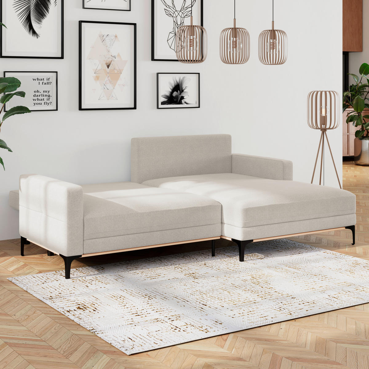 HÖRNSOFFA i cremefärgad  - svart/cremefärgad, Modern, metall/textil (238/162cm) - Ondega