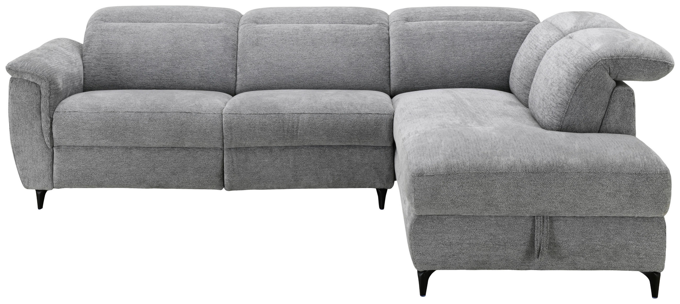 ECKSOFA Grau Chenille Relaxfunktion, Kopfteilverstellung, Stauraum  - Schwarz/Grau, Design, Textil/Metall (266/220cm) - Xora