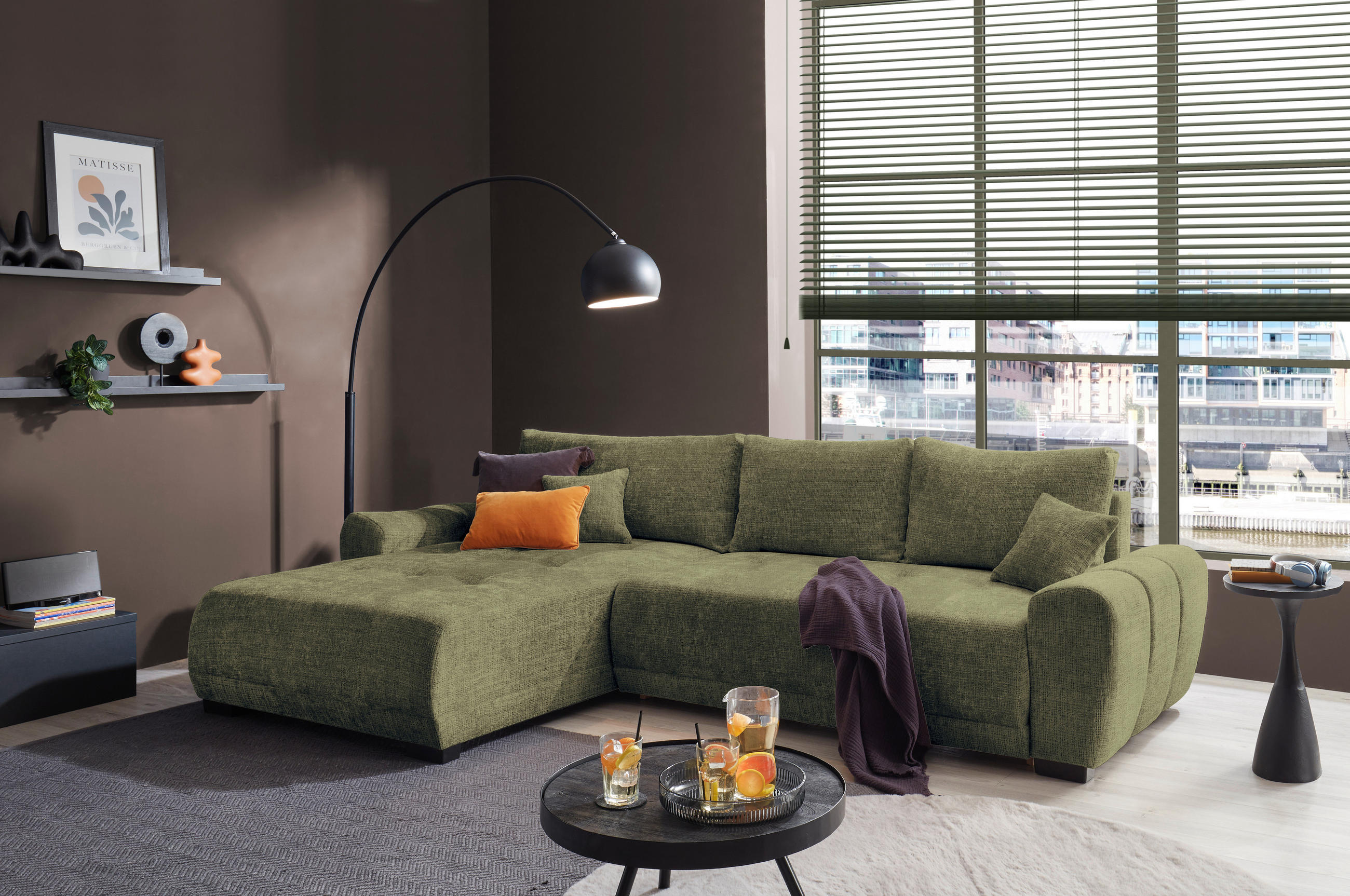 Livetastic Eckschlafsofa Bellingen Dunkelgrün 321x184 cm