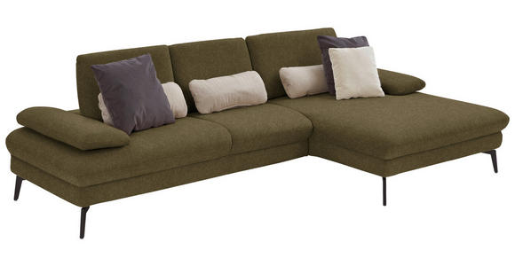 ECKSOFA in Chenille, Mikrofaser Olivgrün 299/157 cm - Schwarz/Olivgrün, Design, Textil/Metall (299/157cm) - Dieter Knoll