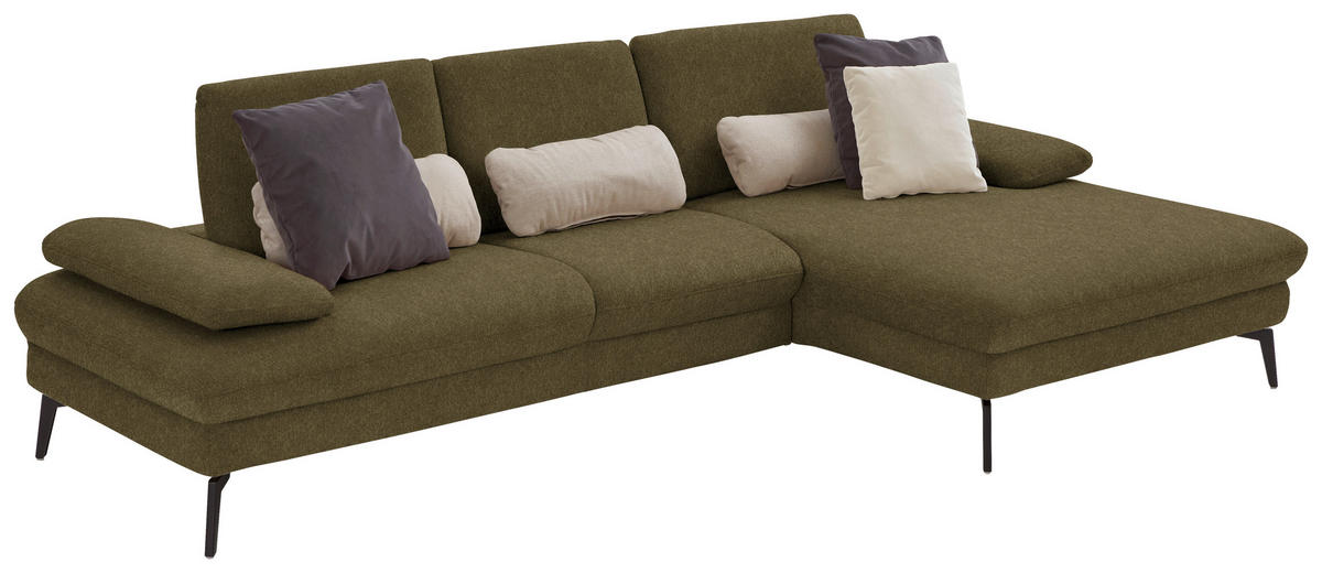 ECKSOFA in Chenille, Mikrofaser Olivgrün  - Schwarz/Olivgrün, Design, Textil/Metall (299/157cm) - Dieter Knoll