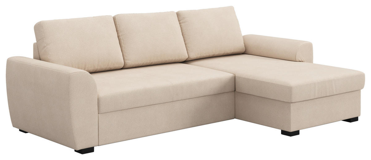 ECKSOFA Chenille Naturfarben  - Schwarz/Naturfarben, Trend, Kunststoff/Textil (253/154cm) - MID.YOU