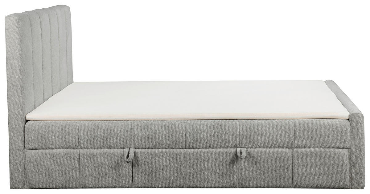 BOXBETT 180/200 cm,  in Grau, gepolstertes Kopfteil, Bettkasten, Topper, Matratzen, H3 + H3 = fest  - Schwarz/Grau, Basics, Kunststoff/Textil (180/200cm) - Chameo