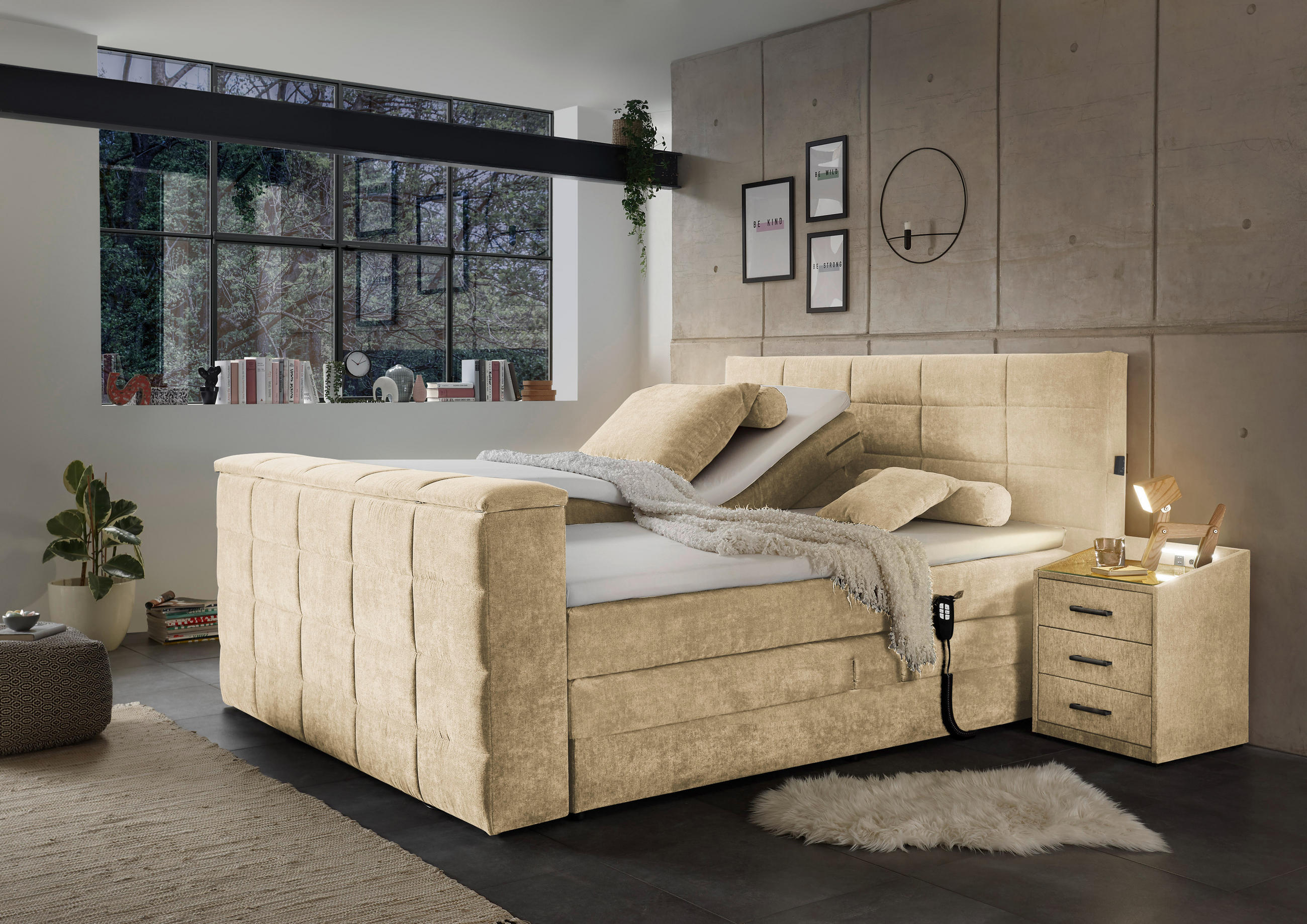 KONTINENTALSÄNG 180/200 cm i sandfärgad - sandfärgad, Klassisk, textil (180/200cm) - Carryhome