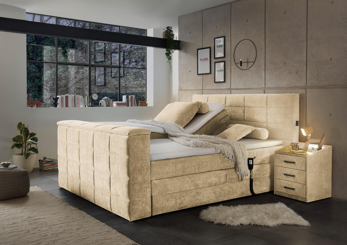 KONTINENTALSÄNG 180/200 cm  i sandfärgad  - sandfärgad, Klassisk, textil (180/200cm) - Carryhome