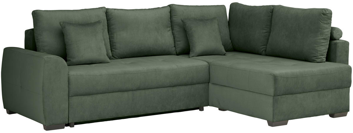 ECKSOFA inkl. Funktionen Dunkelgrün Cord  - Dunkelgrün/Schwarz, Design, Kunststoff/Textil (265/182cm) - Stylife