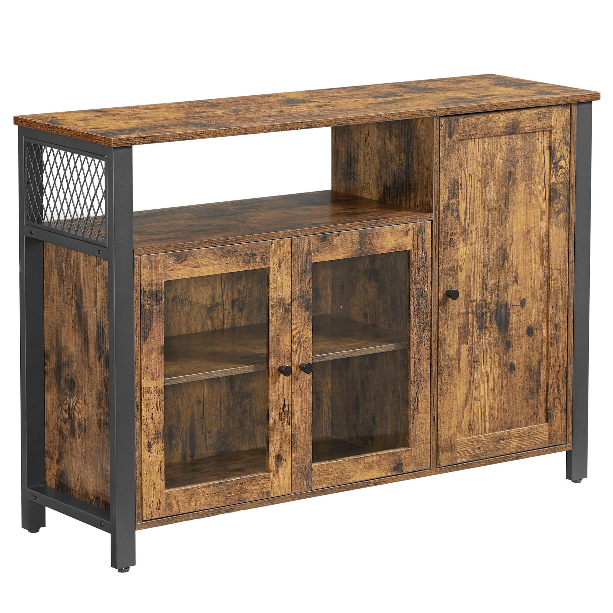 KOMODA, hnědá, černá, 110/75/33 cm - černá/hnědá, Trend, kov/kompozitní dřevo (110/75/33cm) - Boxxx
