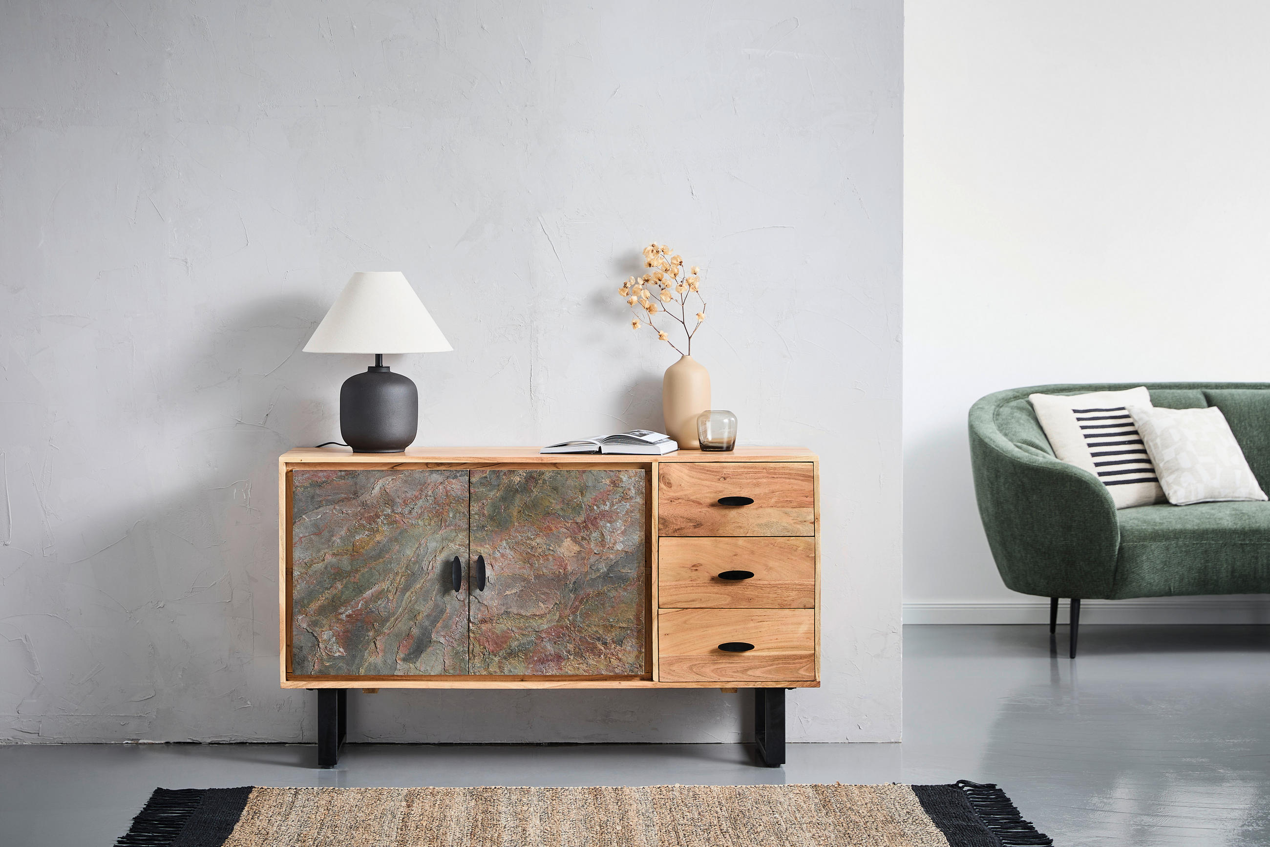 Tallinn Sideboard Bissau  in 140/80/40 cm  - Goldfarben/Naturfarben, Natur, Holz/Metall (140/80/40cm) - Livetastic