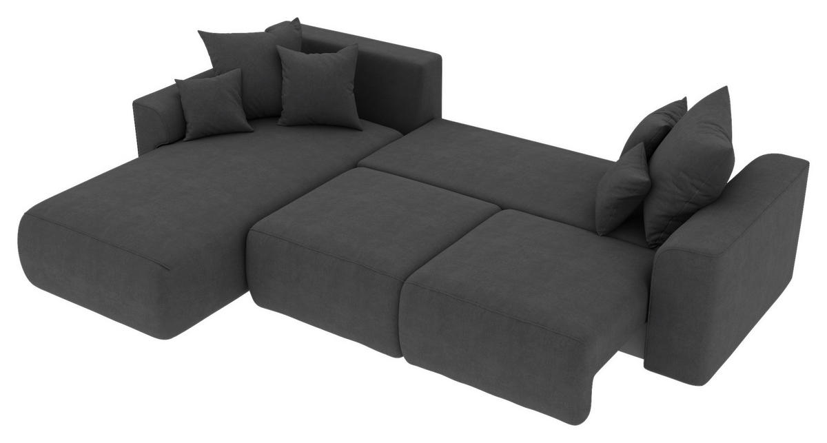 ECKSOFA Dunkelgrau Velours Zierkissen, Rückenkissen, Bettkasten, Schlaffunktion, Rücken echt, Liegefläche im Originalstoff  - Chromfarben/Dunkelgrau, KONVENTIONELL, Kunststoff/Textil (195/293cm) - Carryhome