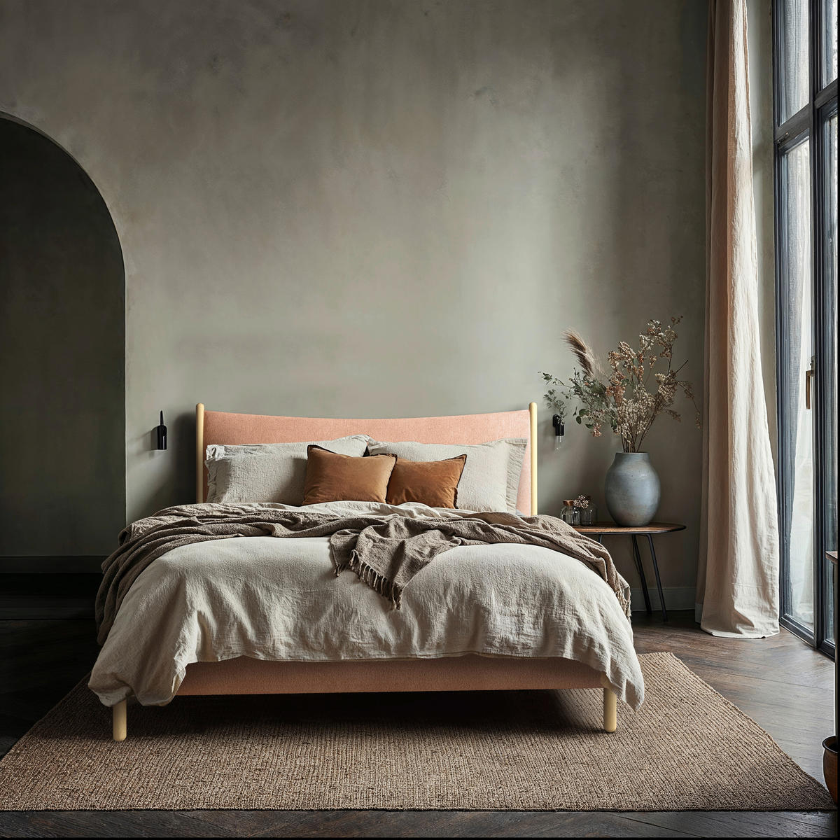 POLSTERBETT 180/200 cm,  in Rostfarben, gepolstertes Kopfteil, Lattenrost, Bettkasten,  - Rostfarben/Buchefarben, MODERN, Holz/Holzwerkstoff (180/200cm) - MID.YOU