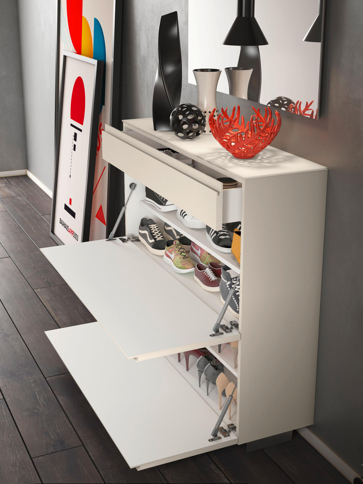 HÄNGESCHUHSCHRANK 110/96/33 cm  - Sandfarben, Design, Glas/Holzwerkstoff (110/96/33cm) - Moderano