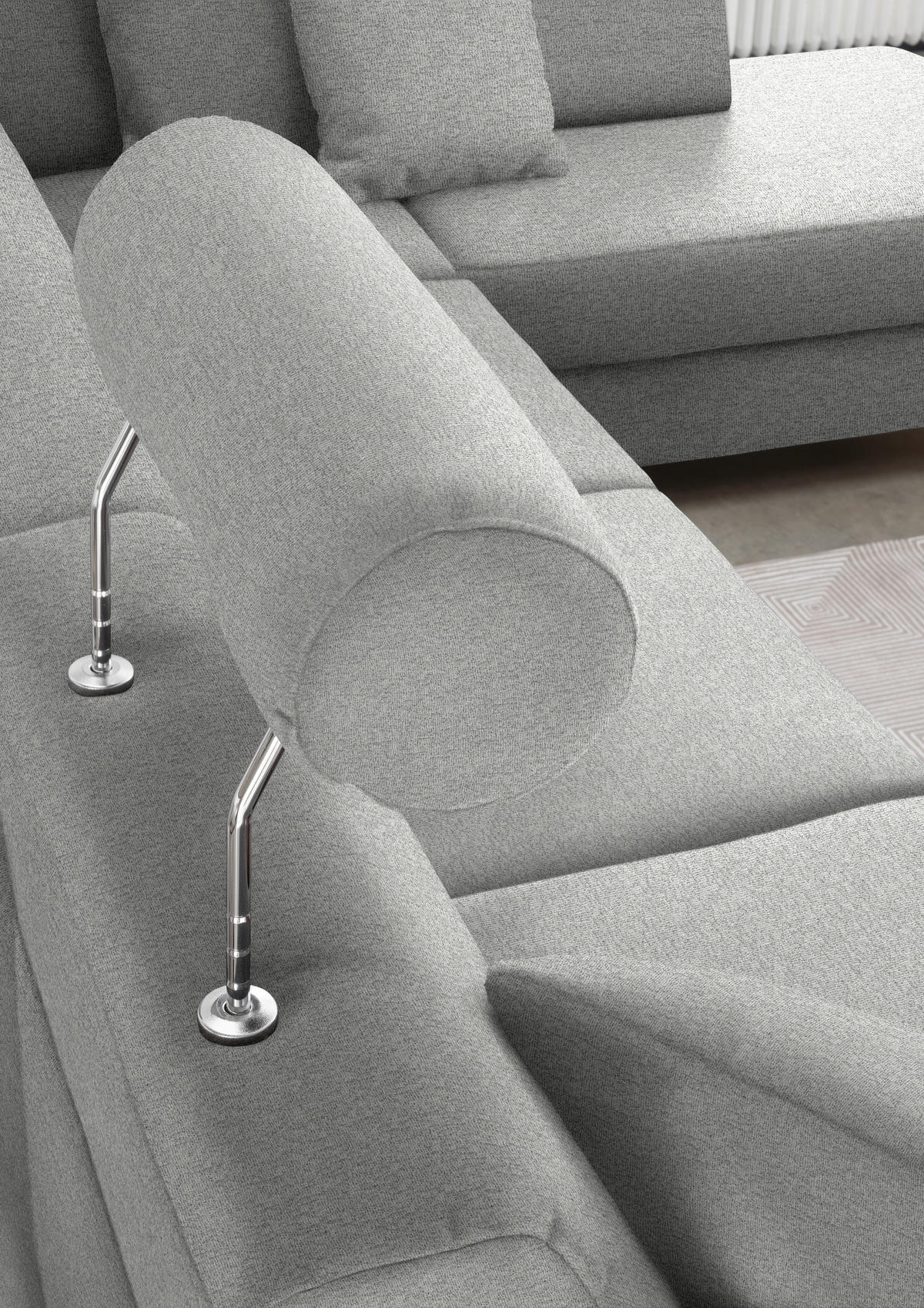 WOHNLANDSCHAFT in Webstoff Platinfarben  - Platinfarben/Schwarz, Design, Holz/Textil (165/296/198cm) - Xora