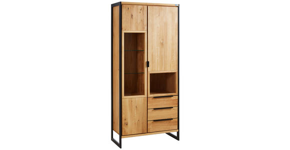 VITRINE Asteiche massiv Eichefarben - Eichefarben/Schwarz, Natur, Glas/Holz (90/197/41cm) - Linea Natura