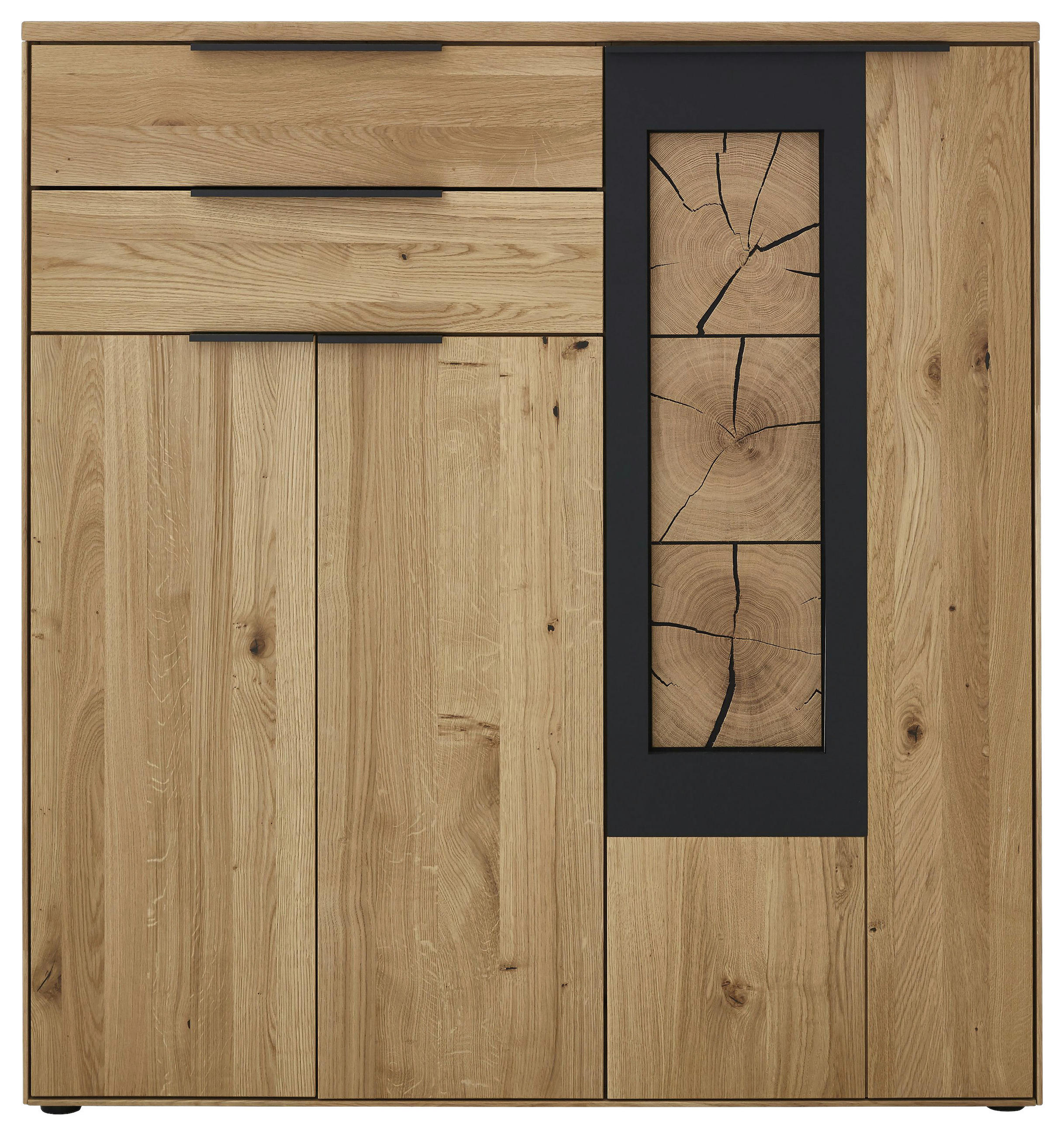 HIGHBOARD Schwarz, Eichefarben  123,9/133,6/37 cm  - Eichefarben/Schwarz, Design, Holz (123,9/133,6/37cm) - Valdera