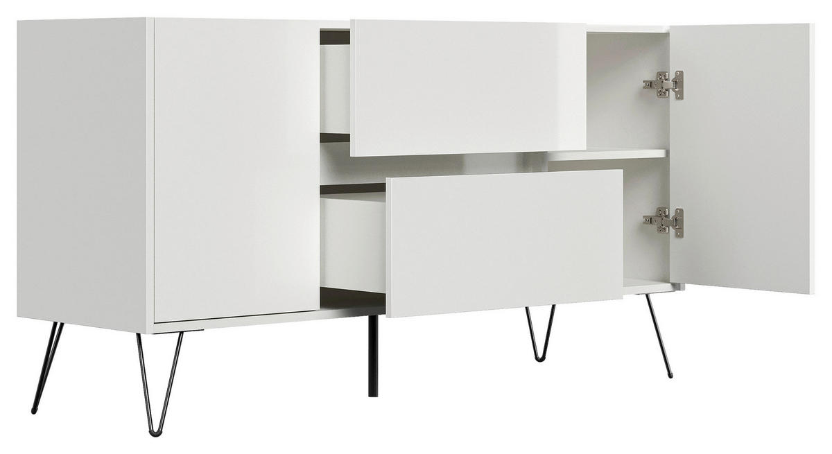 SIDEBOARD Posseik Industrial 139/75,8/42 cm 2 Schublade(n)  - Weiß Hochglanz/Schwarz, Design, Holzwerkstoff/Metall (139/75,8/42cm) - MID.YOU