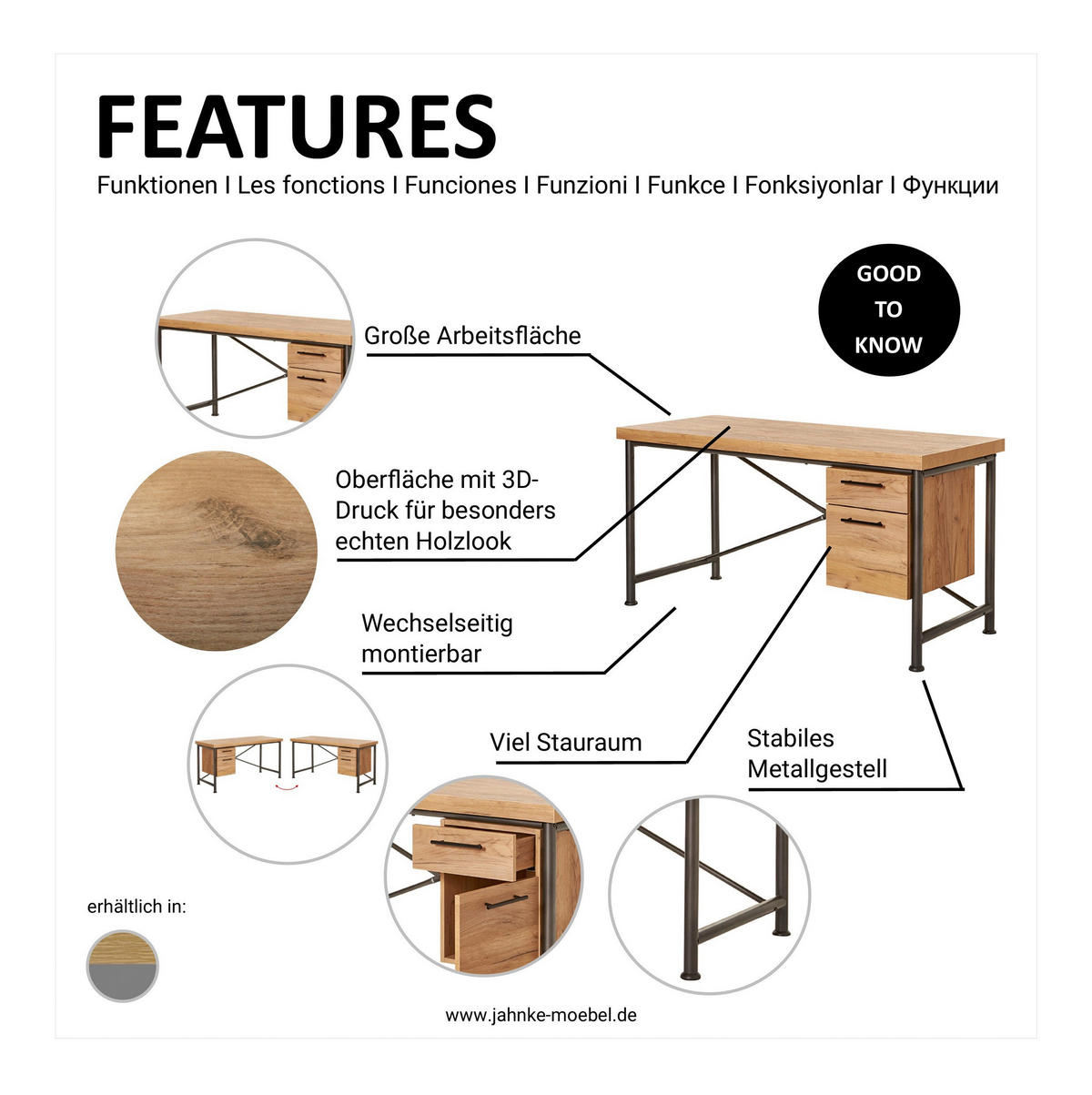 SCHREIBTISCH 150/60/75,5 cm  in Anthrazit, Eichefarben  - Eichefarben/Anthrazit, Konventionell, Holzwerkstoff/Metall (150/60/75,5cm) - Livetastic