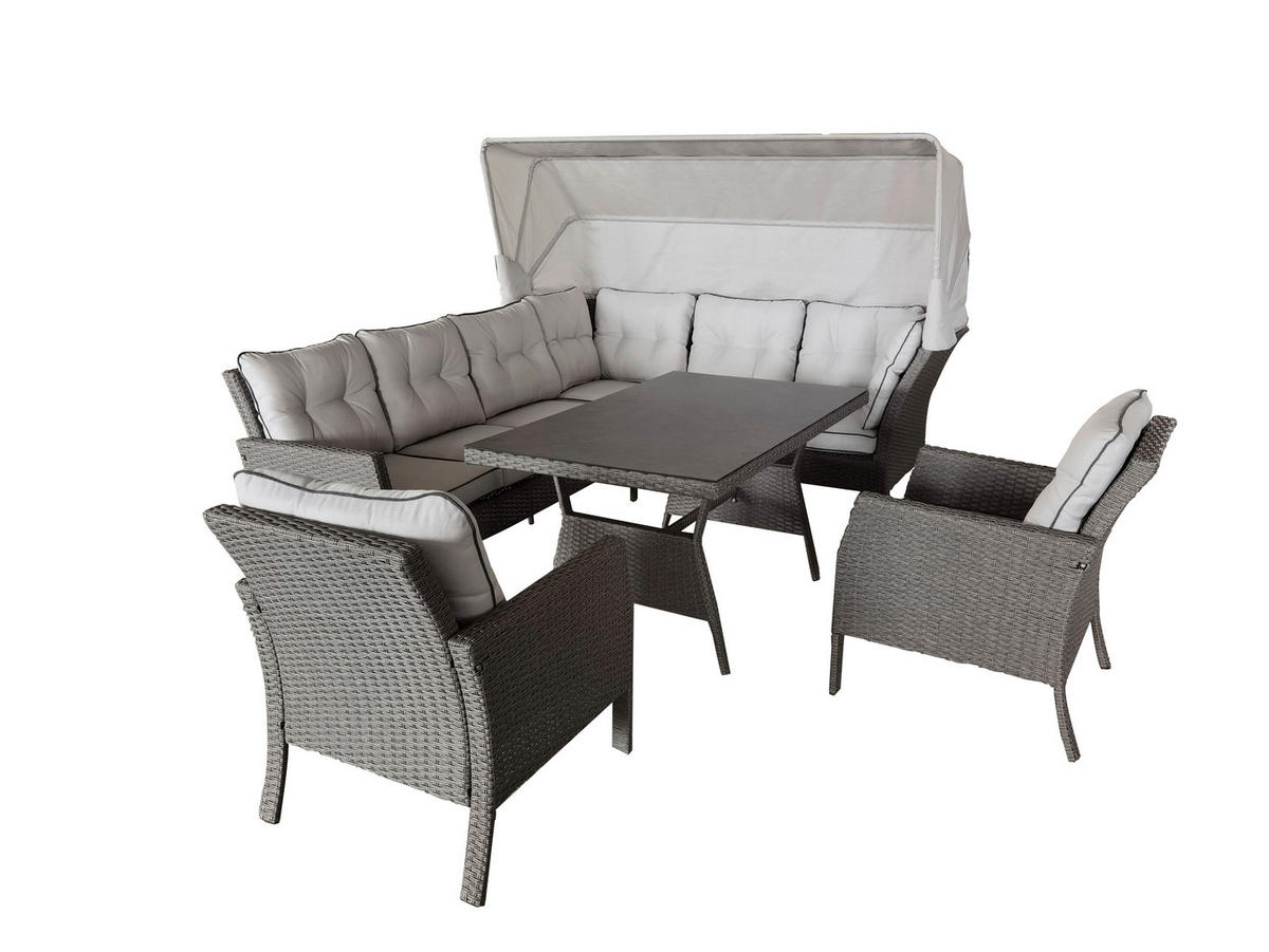 LOUNGEGARNITUR 24-teilig  - Hellgrau/Grau, Romantik / Landhaus, Glas/Kunststoff (252/209cm) - Amatio