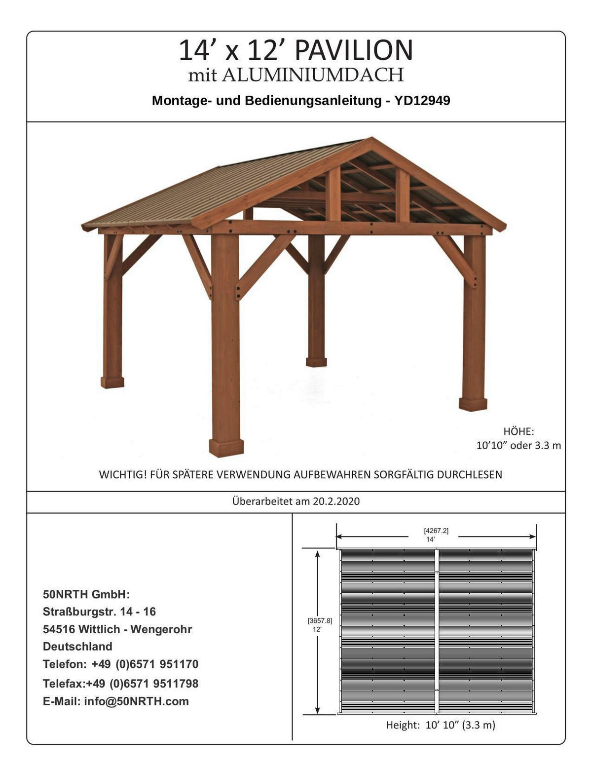 PAVILLON 366/330/427 cm   - Naturfarben, Basics, Holz/Metall (366/330/427cm)