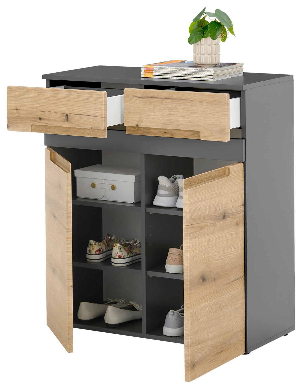 Schuhschrank Petra Anthrazit, Eichefarben  - Eichefarben/Anthrazit, Design, Holzwerkstoff/Kunststoff (80/91/38cm) - Livetastic