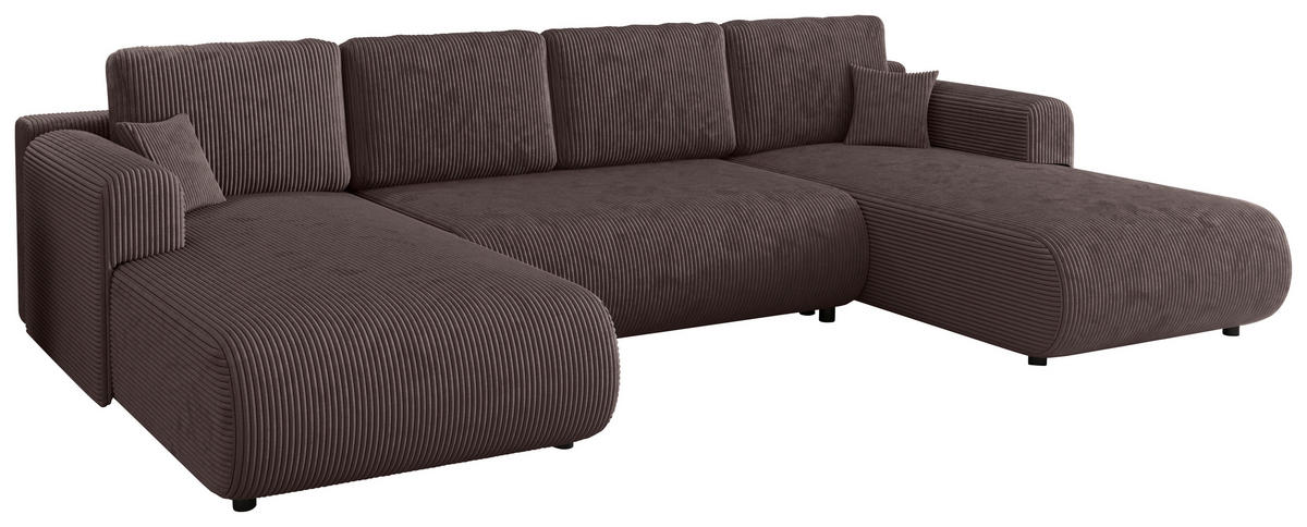 Wohnlandschaft inkl. Funktion Dunkelbraun Cord  - Dunkelbraun/Schwarz, KONVENTIONELL, Textil (200/360/200cm) - Xora