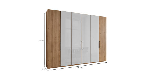 FALTTÜRENSCHRANK 300/216/58 cm 6-türig  - Schieferfarben/Eiche Bianco, KONVENTIONELL, Glas/Holzwerkstoff (300/216/58cm) - Dieter Knoll