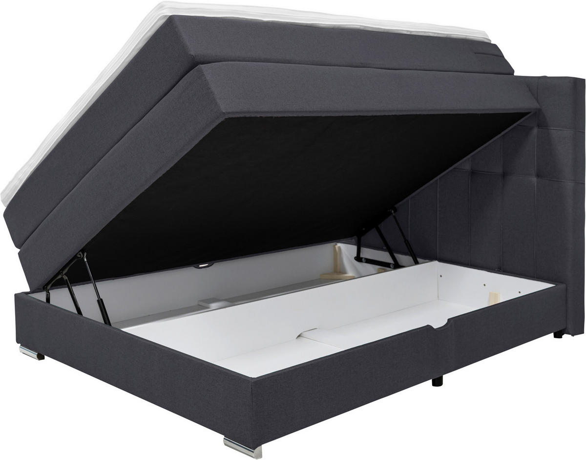 BOXSPRINGBETT 140/200 cm  in Schwarz  - Alufarben/Schwarz, KONVENTIONELL, Kunststoff/Textil (140/200cm) - Carryhome