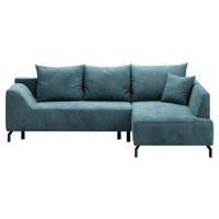 ECKSCHLAFSOFA  mit Bettkasten erhältlich, seitenverkehrt erhältlich, Schlafen auf Sitzhöhe, Bettfunktion erhältlich, Rücken echt Cord Mintgrün  - Schwarz/Mintgrün, Design, Textil/Metall (273/167cm) - MID.YOU