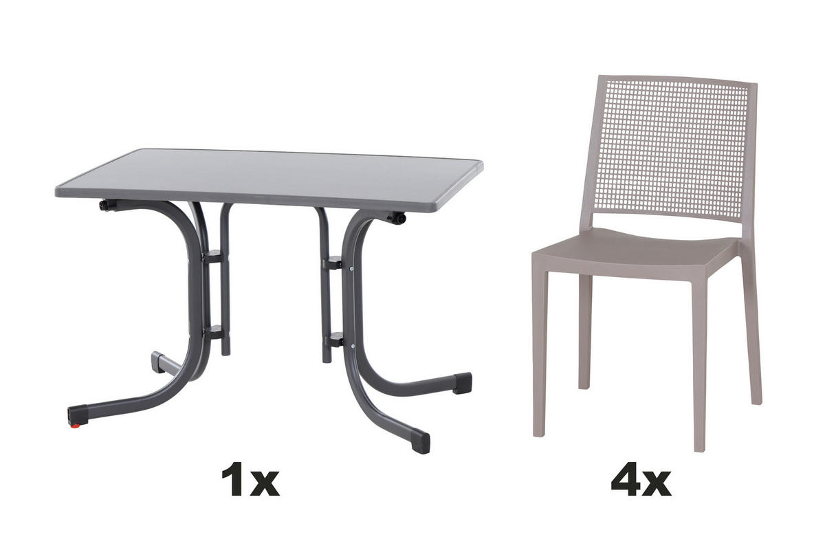 GARTENGARNITUR 5-teilig  - Taupe, Basics, Holzwerkstoff/Kunststoff (70/80/110cm) - Siena Garden