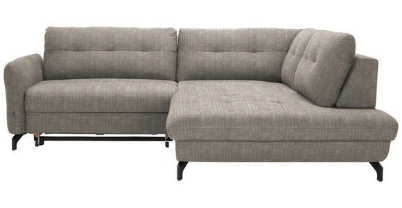 ECKSOFA in Flachgewebe, Leinenoptik Hellbraun  - Hellbraun/Schwarz, Design, Textil/Metall (247/208cm) - Xora