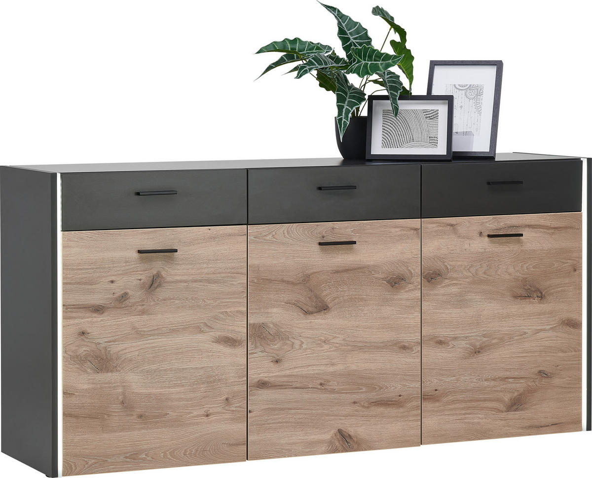 TÁLALÓSZEKRÉNY 174/85/44 cm  - tölgyfa színű/fekete, Modern, műanyag/faalapú anyag (174/85/44cm) - Hom`in