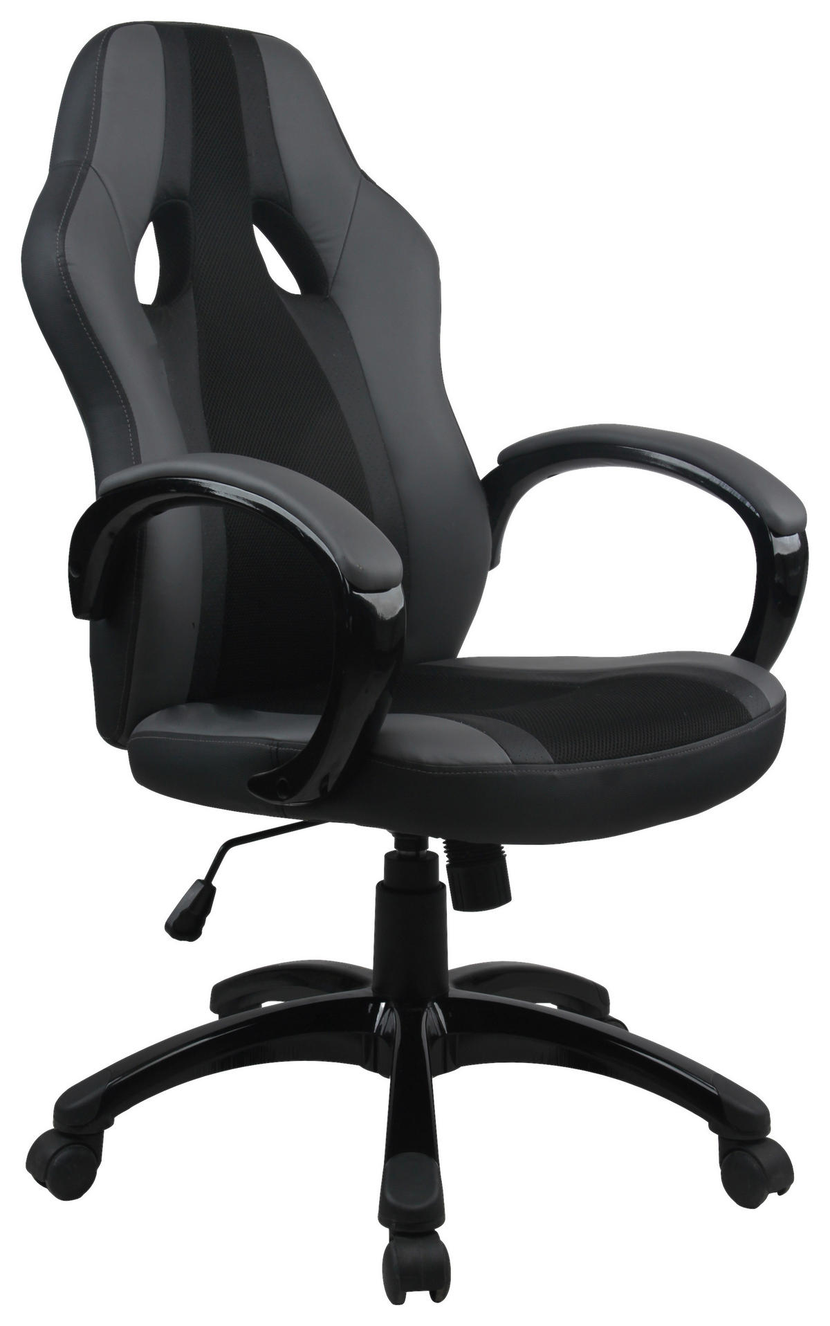 GAMING STOL kovina, umetna masa, tekstil črna, svetlo siva  - črna/siva, Moderno, kovina/umetna masa (61/111/70cm) - MID.YOU