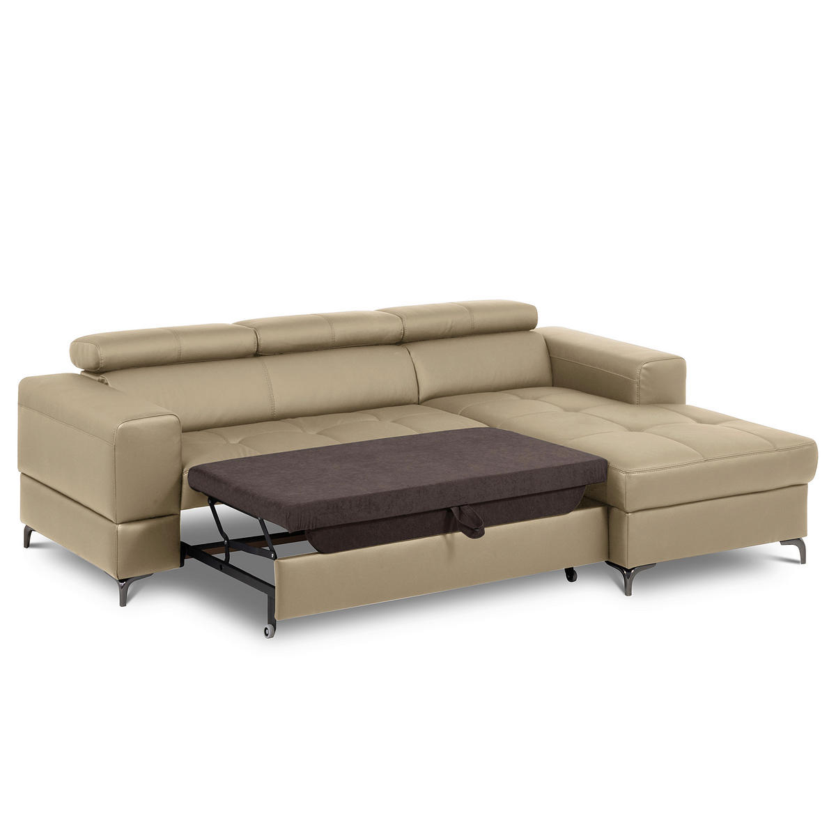 ECKSOFA Hellgrau Echtleder Lederlook  - Hellgrau/Schwarz, Design, Leder/Textil (247/173cm) - Livetastic