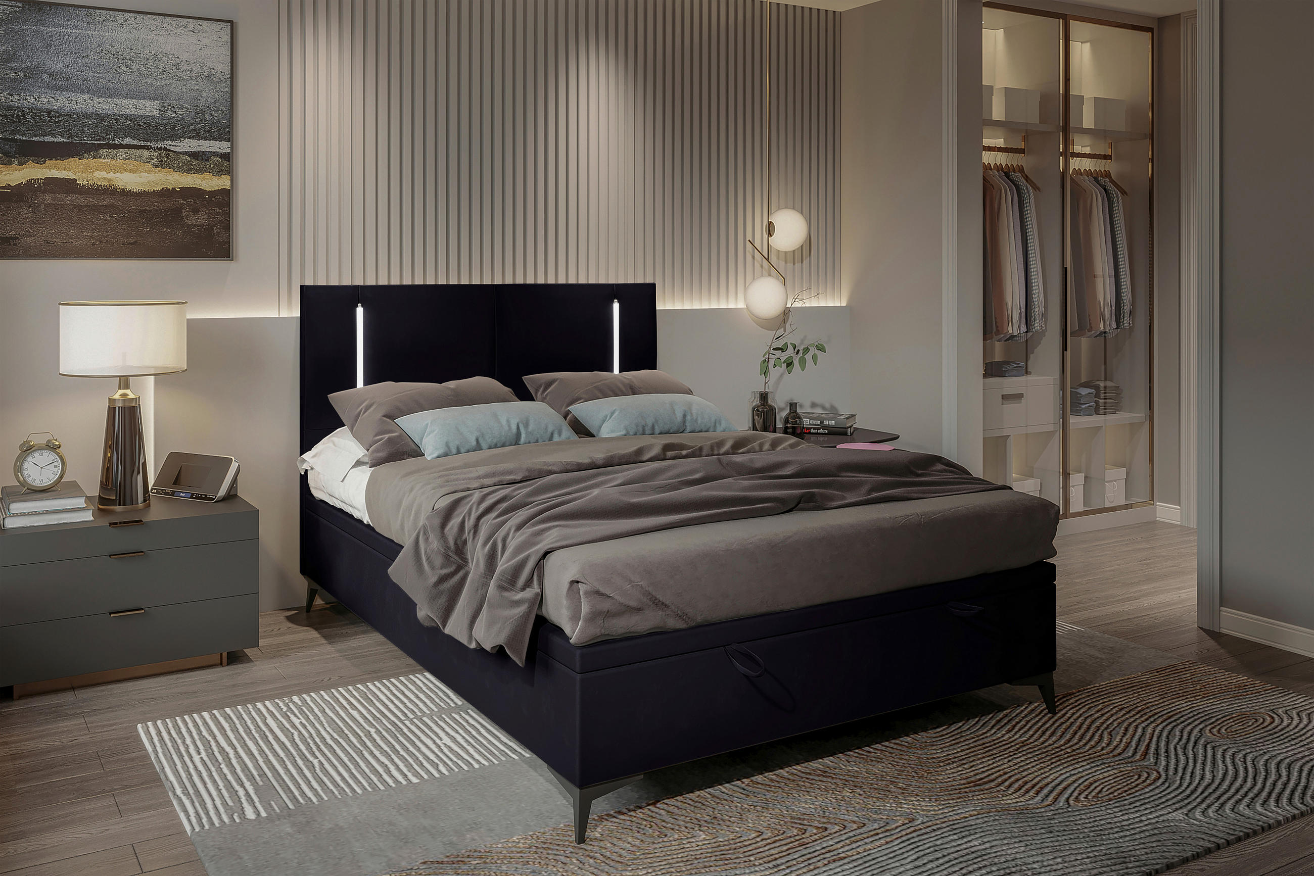 BOXBETT 140/200 cm  in Schwarz  - Schwarz, KONVENTIONELL, Textil/Metall (140/200cm) - Modante