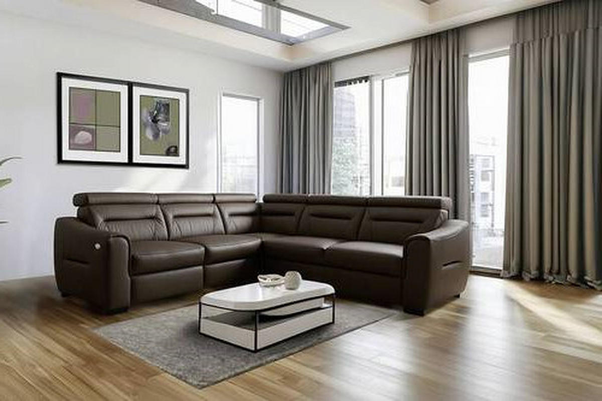 ECKSOFA Lederlook Echtleder Dunkelbraun  - Wengefarben/Dunkelbraun, Design, Leder/Holz (260/260cm) - Celina Home