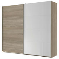 SCHWEBETÜRENSCHRANK 225/210/65 cm 2 Tür(en)-türig Weiß, Eichefarben  - Eichefarben/Weiß, Design, Glas/Holzwerkstoff (225/210/65cm) - Livetastic