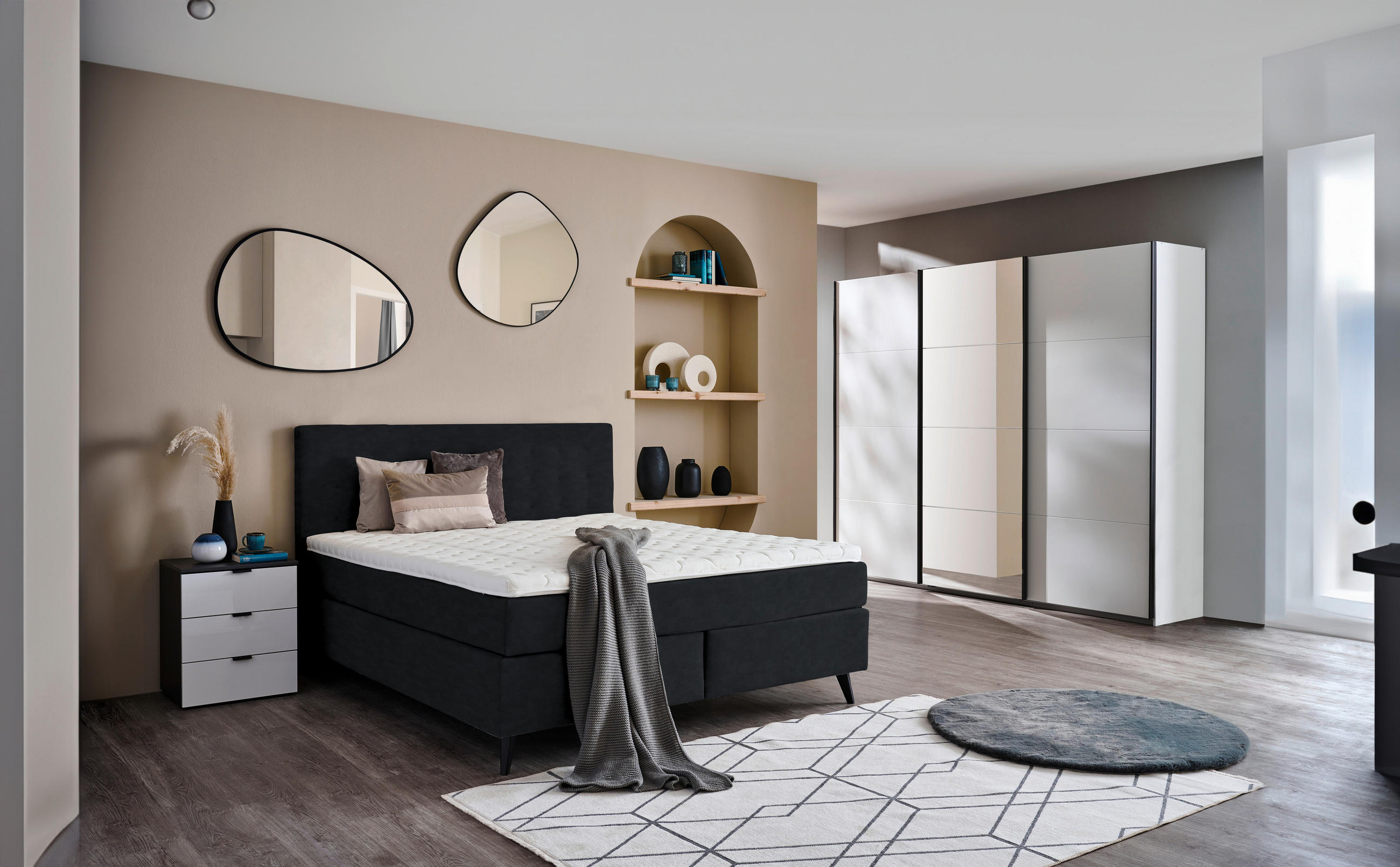 BOXSPRINGBETT 180/200 cm  in Schwarz  - Schwarz, KONVENTIONELL, Holz/Textil (180/200cm) - Voleo