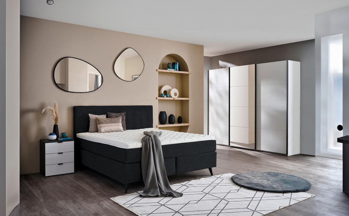 BOXSPRINGBETT 180/200 cm  in Schwarz  - Schwarz, Konventionell, Holz/Textil (180/200cm) - Voleo