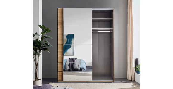 SCHWEBETÜRENSCHRANK 215/225,5/60,5 cm 2-türig Eichefarben  - Eichefarben/Schwarz, MODERN, Glas/Holzwerkstoff (215/225,5/60,5cm) - Xora