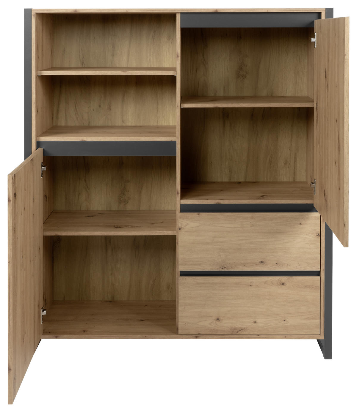 VISOKA KOMODA, antracit, barve hrasta  - barve hrasta/antracit, Moderno, leseni material (120/140/40cm) - MID.YOU
