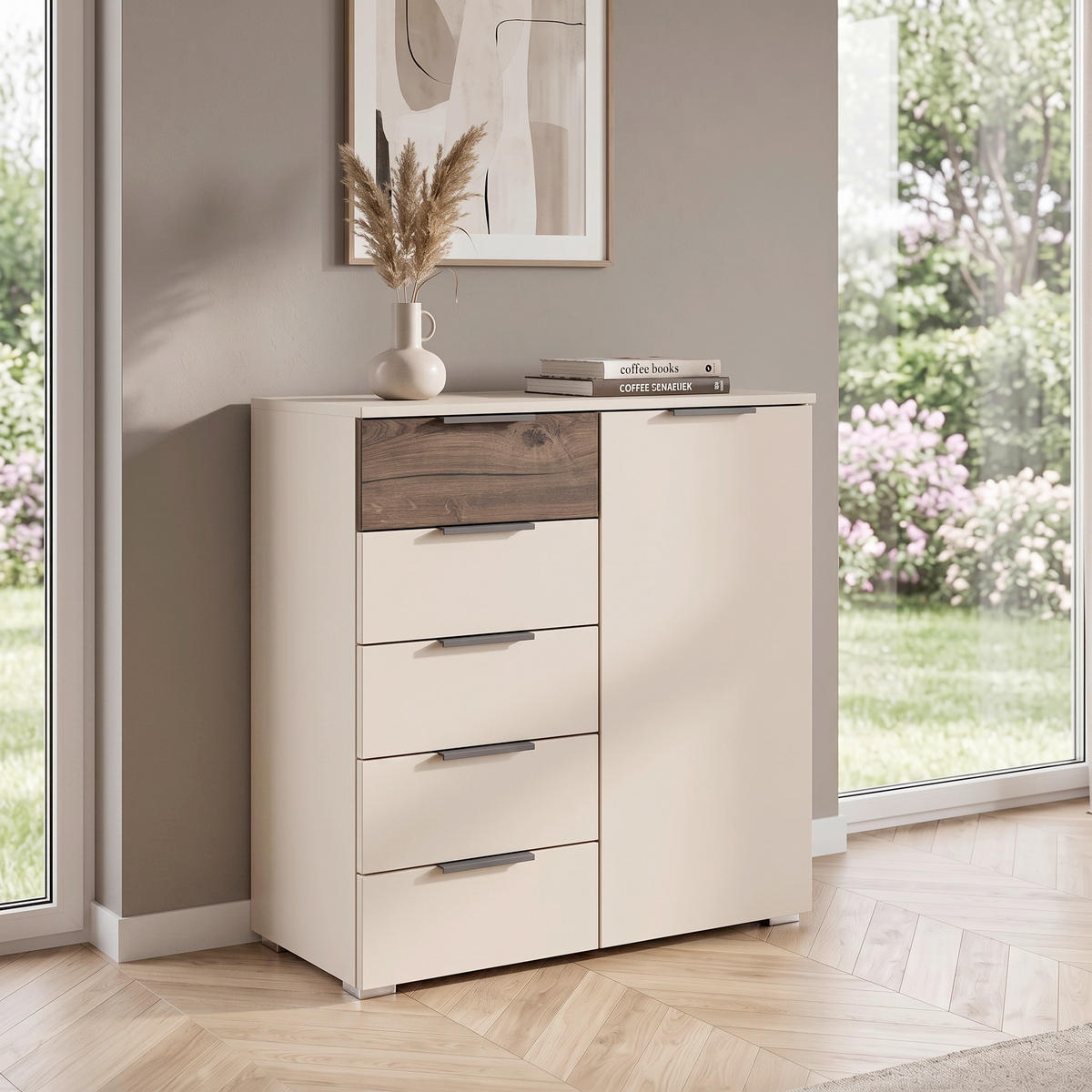 KOMÓD 80/84/40 cm  - Pezsgő/sötét tölgy, Trend, faalapú anyag (80/84/40cm) - Carryhome